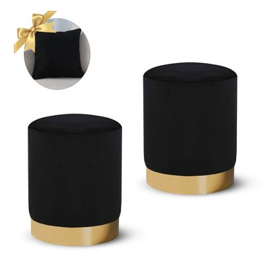 2 PUFF SIENA REDONDO CON BASE METÁLICA NEGRO + 1 COJÍN