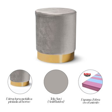 PUFF SIENA REDONDO CON BASE METÁLICA GRIS - 3