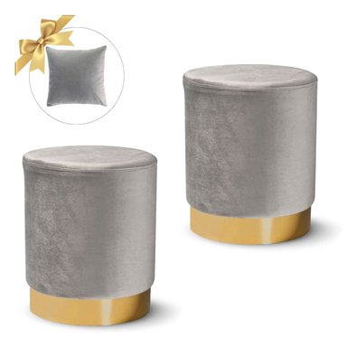 2 PUFF SIENA REDONDO CON BASE METÁLICA GRIS + 1 COJÍN