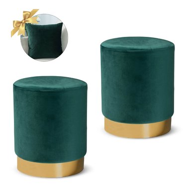 2 PUFF SIENA REDONDO CON BASE METÁLICA VERDE + 1 COJÍN