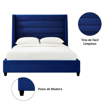 CAMA LEMUEBLE LISTÓN VENUS 1.5 PLAZAS TAPIZADA AZUL - 2
