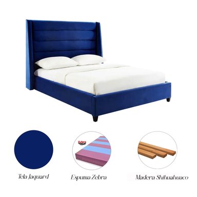 CAMA LEMUEBLE LISTÓN VENUS 1.5 PLAZAS TAPIZADA AZUL - 3