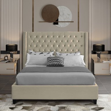 CAMA LEMUEBLE CAPITONÉ 2 PLAZAS TAPIZADA BEIGE - 4