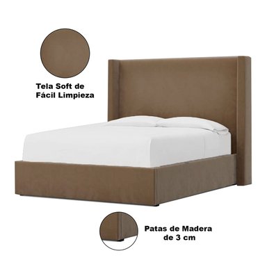 CAMA LEMUEBLE LISA 2 PLAZAS TAPIZADA CAMEL - 3