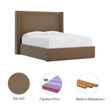 CAMA LEMUEBLE LISA 1.5 PLAZAS TAPIZADA CAMEL - 4