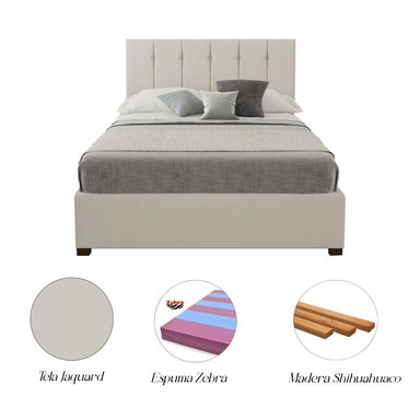 CAMA TAPIZADA LISTÓN CON BOTONES 2 PLAZAS BEIGE - 3