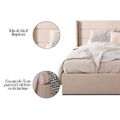 CAMA LEMUEBLE LISTÓN VENUS 1.5 PLAZAS TAPIZADA BEIGE - 3