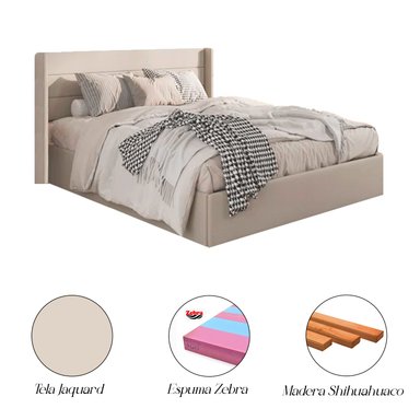 CAMA LEMUEBLE LISTÓN VENUS 1.5 PLAZAS TAPIZADA BEIGE - 4