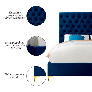 CAMA TAPIZADA CAPITONÉ ADDA 1.5 PLZ AZUL - 3