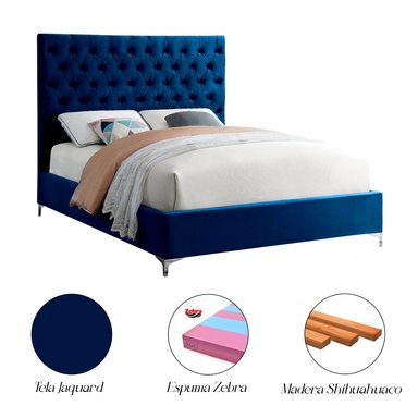 CAMA LEMUEBLE CAPITONÉ ABBA 2 PLAZAS TAPIZADA AZUL - 3