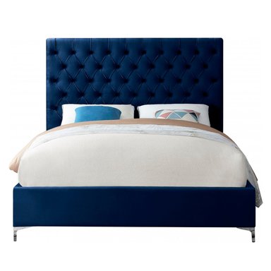 CAMA LEMUEBLE CAPITONÉ ABBA 1.5 PLAZAS TAPIZADA AZUL