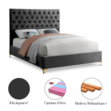 CAMA LEMUEBLE CAPITONÉ ADDA 1.5 PLAZAS TAPIZADA GRIS OSCURO - 4