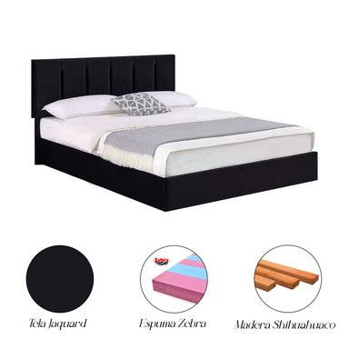 CAMA LEMUEBLE LISTÓN ADDA 1.5 PLAZAS TAPIZADA NEGRO - 3