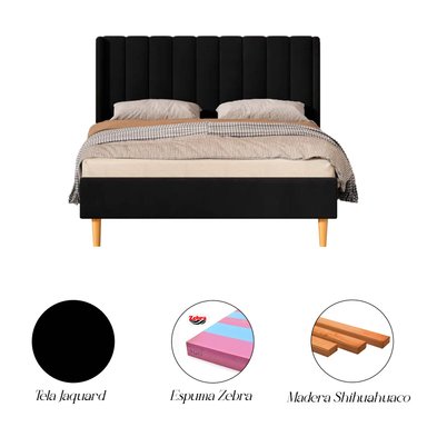 CAMA LEMUEBLE LISTÓN 1.5 PLAZAS TAPIZADA CON PATAS VINTAGE NEGRO - 3