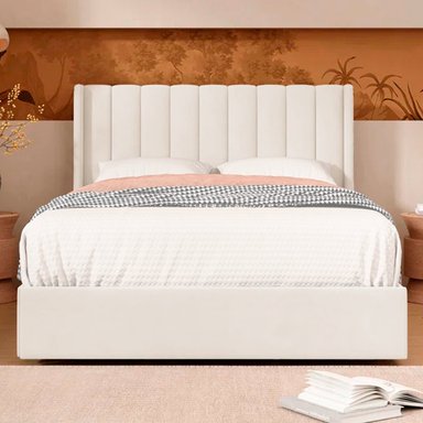 CAMA LEMUEBLE LISTÓN 1.5 PLAZAS TAPIZADA PERLA - 2