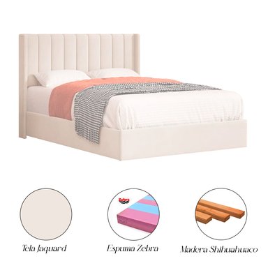CAMA LEMUEBLE LISTÓN 1.5 PLAZAS TAPIZADA PERLA - 4