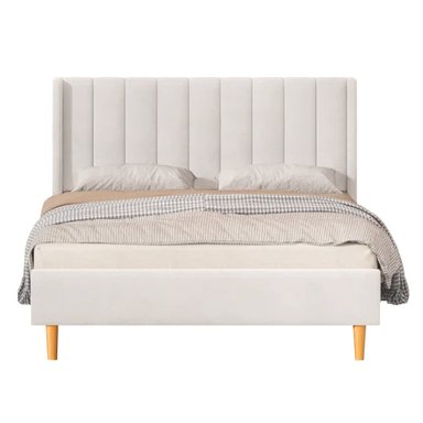 CAMA LEMUEBLE LISTÓN 1.5 PLAZAS TAPIZADA CON PATAS VINTAGE IVORY