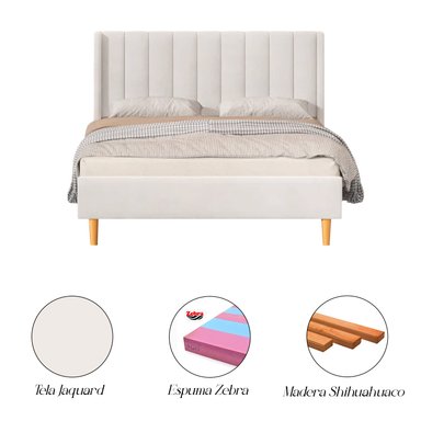 CAMA LEMUEBLE LISTÓN 1.5 PLAZAS TAPIZADA CON PATAS VINTAGE IVORY - 3