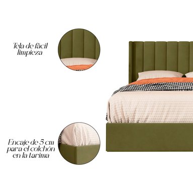 CAMA LEMUEBLE LISÓN 2 PLAZAS TAPIZADA LISTÓN PISTACHO - 3