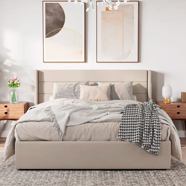CAMA LEMUEBLE LISTÓN VENUS QUEEN TAPIZADA BEIGE - 2