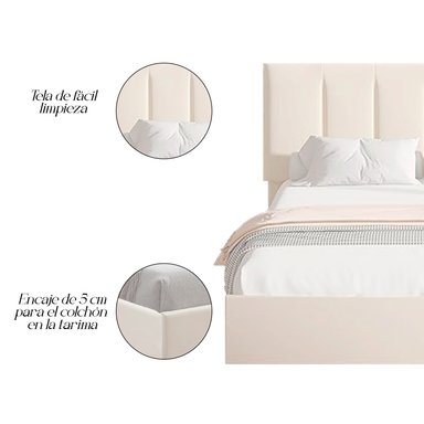 CAMA LEMUEBLE LISTÓN ADDA QUEEN IVORY TAPIZADA - 2