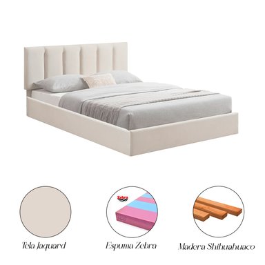 CAMA LEMUEBLE LISTÓN ADDA QUEEN IVORY TAPIZADA - 3