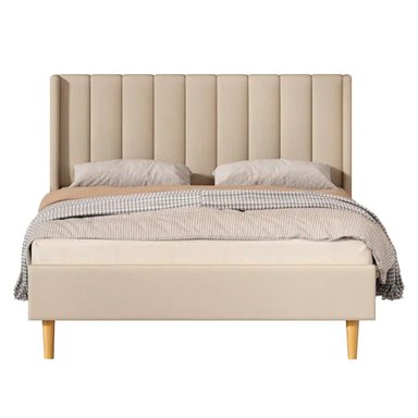 CAMA LEMUEBLE LISTÓN CON PATAS VINTAGE QUEEN BEIGE TAPIZADA - 1