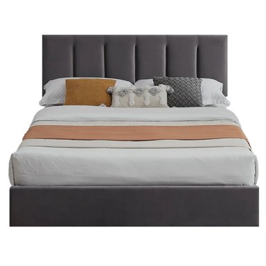 CAMA LEMUEBLE LISTÓN ADDA QUEEN GRIS OSCURO TAPIZADA - 1