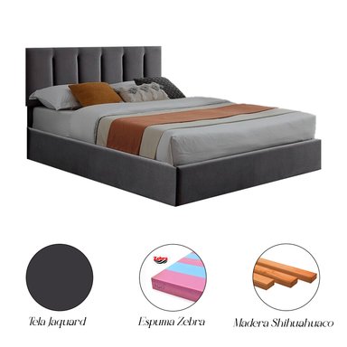 CAMA LEMUEBLE LISTÓN ADDA QUEEN GRIS OSCURO TAPIZADA - 3