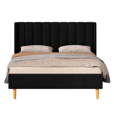 CAMA LEMUEBLE LISTÓN CON PATAS VINTAGE QUEEN NEGRO TAPIZADA - 1