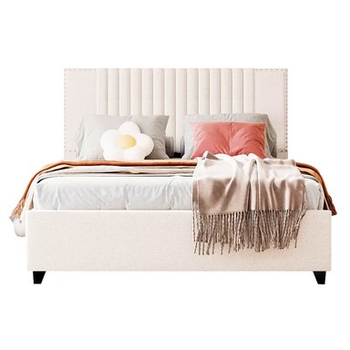 CAMA LEMUEBLE LISTÓN IRIS QUEEN TAPIZADA IVORY - 1