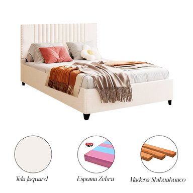 CAMA LEMUEBLE LISTÓN IRIS QUEEN TAPIZADA IVORY - 4