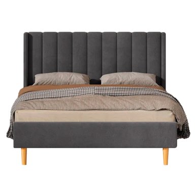 CAMA TAPIZADA LISTÓN CON PATAS VINTAGE GRIS OSCURO QUEEN - 1