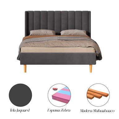 CAMA TAPIZADA LISTÓN CON PATAS VINTAGE GRIS OSCURO QUEEN - 3