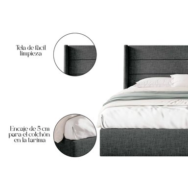 CAMA TAPIZADA LISTÓN VENUS GRIS OSCURO 1.5 PLZ - 5