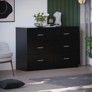 COMODA MELAMINA NEGRO NOA 1.20M 6 CAJONES