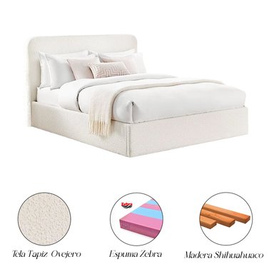 CAMA TAPIZADA CALIFORNIA CURVO IVORY 2 PLAZAS - 4
