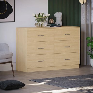 COMODA MELAMINA ROBLE NOA 1.20M 6 CAJONES