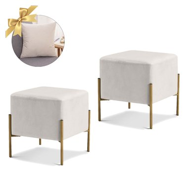 2 PUFF AURORA CUADRADO CON BASE METÁLICA IVORY + 1 COJÍN