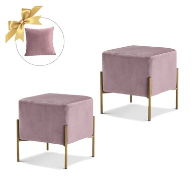 2 PUFF AURORA CUADRADO CON BASE METÁLICA PALO ROSA + 1 COJÍN