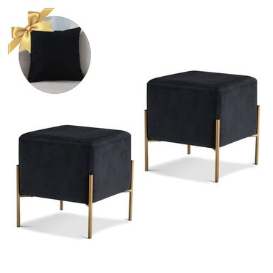 2 PUFF AURORA CUADRADO CON BASE METÁLICA NEGRO + 1 COJÍN