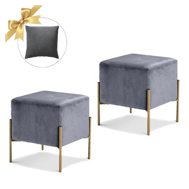 2 PUFF AURORA CUADRADO CON BASE METÁLICA GRIS + 1 COJÍN