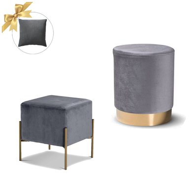 DÚO PUFF SIENA Y AURORA CON BASE METÁLICA GRIS + 1 COJÍN
