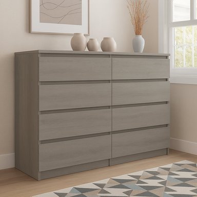 COMODA MELAMINA CENIZA 8 CAJONES-120CM