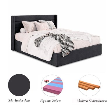 CAMA LEMUEBLE TAPIZADA LISTÓN VENUS PLOMO OSCURO 1.5 PLZ - 4