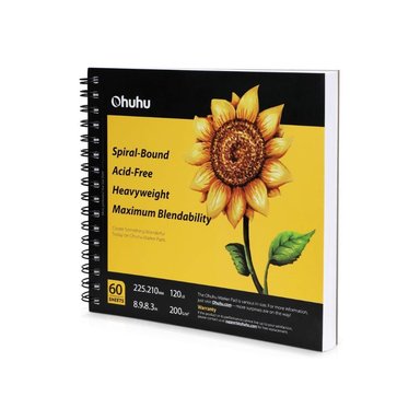 SKETCHBOOK OHUHU 60 HOJAS 200 GRAMAJE ESPIRALADO PARA MARCADORES 22 X 21 CM