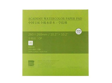 BAOHONG PAPEL DE ACUARELA - ACADÉMICO - GRANO FINO- 26 CM X 26 CM