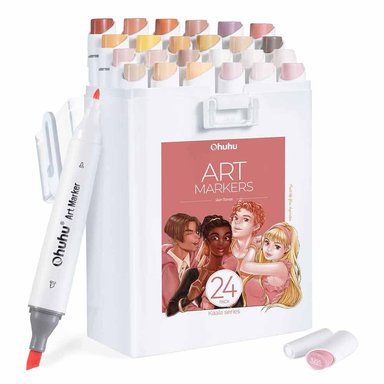 SET MARCADORES OHUHU 22 24 UNIDADES KAALA PUNTA DELGADA - ANCHA + PUNTA FINA DE ALCOHOL TONOS PIEL + 1 BLENDER