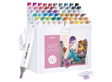 SET MARCADORES OHUHU 22 60 UNIDADES KAALA PUNTA DELGADA - ANCHA + PUNTA FINA DE ALCOHOL ILUSTRACIONES DE MANGA + 1 BLENDER