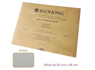 BLOCK BAOHONG PAPEL DE ACUARELA ALGODÓN ARTIST GRANO GRUESO 61 CM X 46 CM